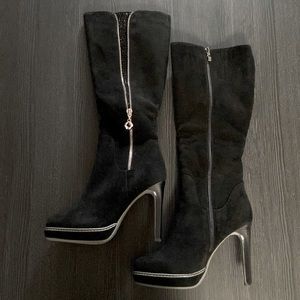 Aristo Clio Genuine Suede Leather Black Winter Fur Lined Suede Boots Size 37 (7)